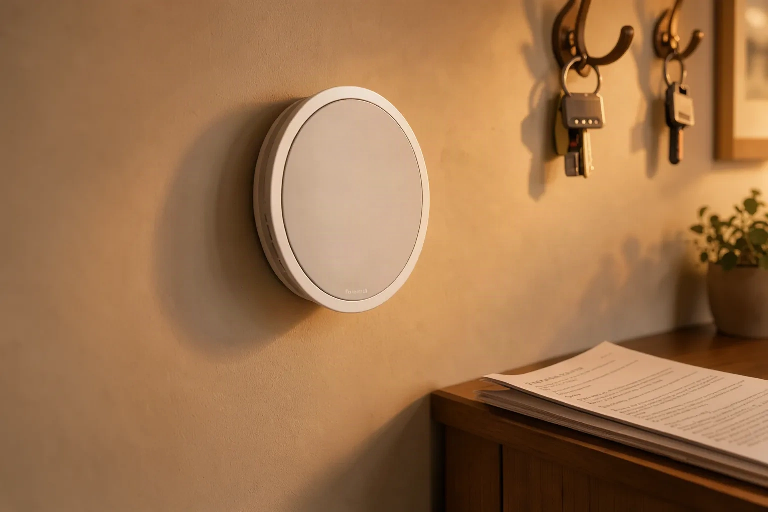 Thermostat connecté dans une lumière dorée